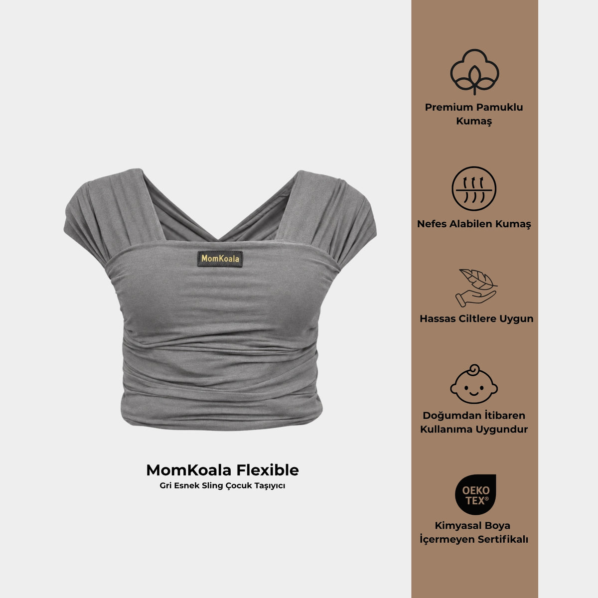 MomKoala Flexible - Gri Wrap Sling Çocuk Taşıyıcı