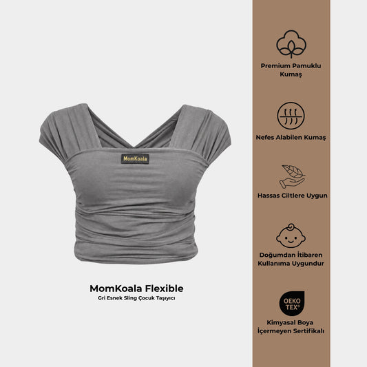 MomKoala Flexible - Gri Wrap Sling Çocuk Taşıyıcı