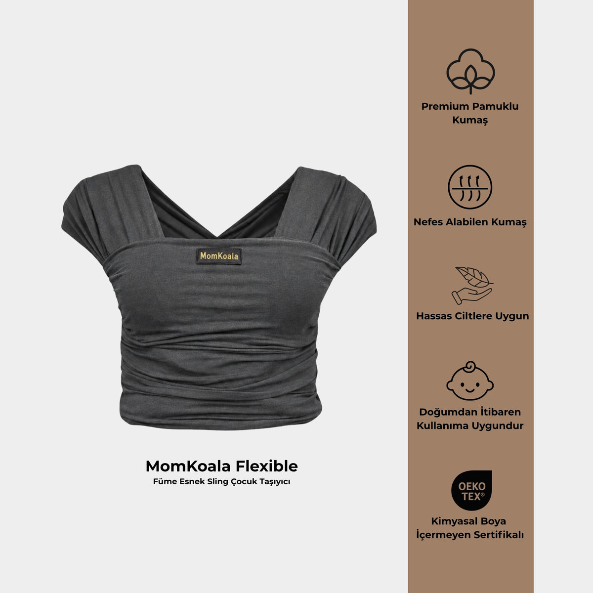 MomKoala Flexible - Füme Wrap Sling Çocuk Taşıyıcı