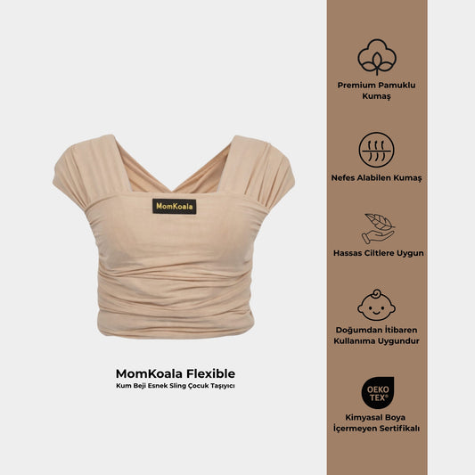MomKoala Flexible - Kum Beji Wrap Sling Çocuk Taşıyıcı