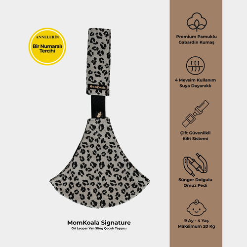 MomKoala Signature - Gri Leopar Yan Sling Çocuk Taşıyıcı