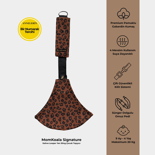 MomKoala Signature - Kahve Leopar Yan Sling Çocuk Taşıyıcı